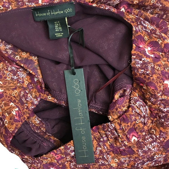 NWT House of Harlow Boho Ruffled Floral Metallic Dress Size 8 - Picture 7 of 13